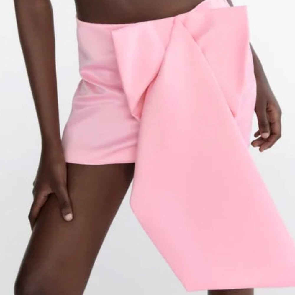 Zara Satin Big Pink Bow Skirt - Picture 2 of 2
